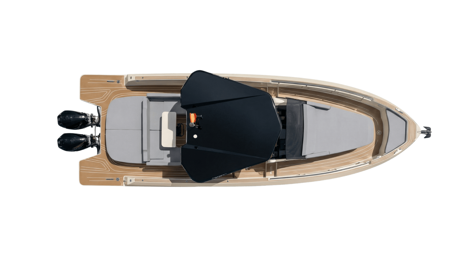 Top view of the Kumbra 34 deck and hardtop