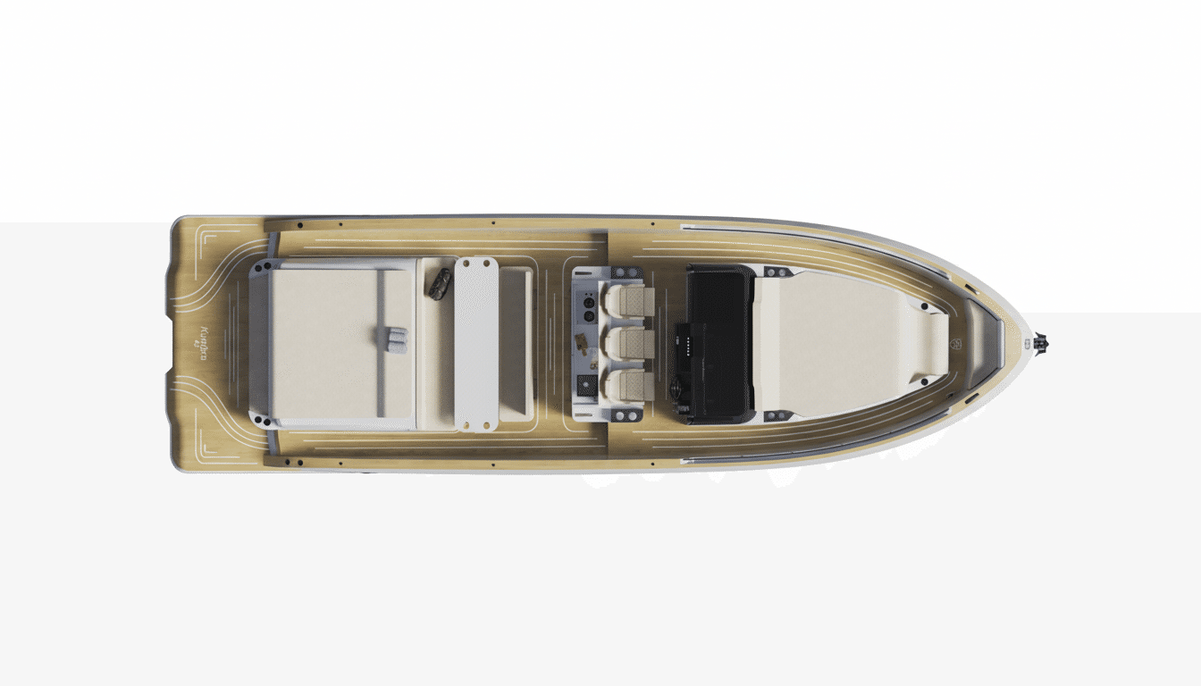 Top view of the Kumbra 43 deck and hardtop